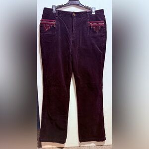 Chic Burgundy Corduroy Pants with Red Accents